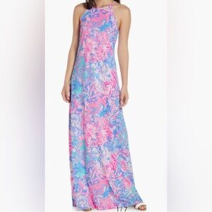 Lilly Pulitzer Margot Maxi Dress Womens Medium Pink Blue Peri Viva La Lilly Pima